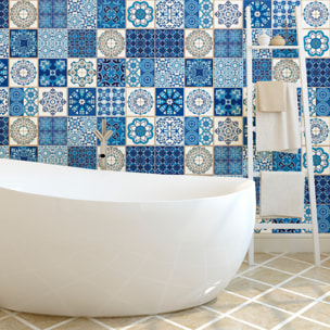 Stickers muraux - Sticker Mural Carrelage adhésif Cuisine Salle de Bain - 24 STICKERS CARREAUX DE CIMENT AZULEJOS AZZURRA