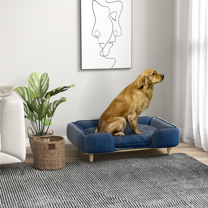 Sofá para Perros Grandes Cama Elevada para Perros con Patas de Madera y Cojín Lavables Cama para Mascotas Carga 30 kg 96x66x24 cm Azul