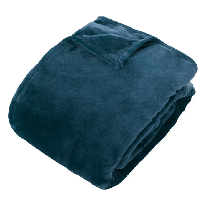 Plaid flanelle Ollis bleu egéen 260x240cm