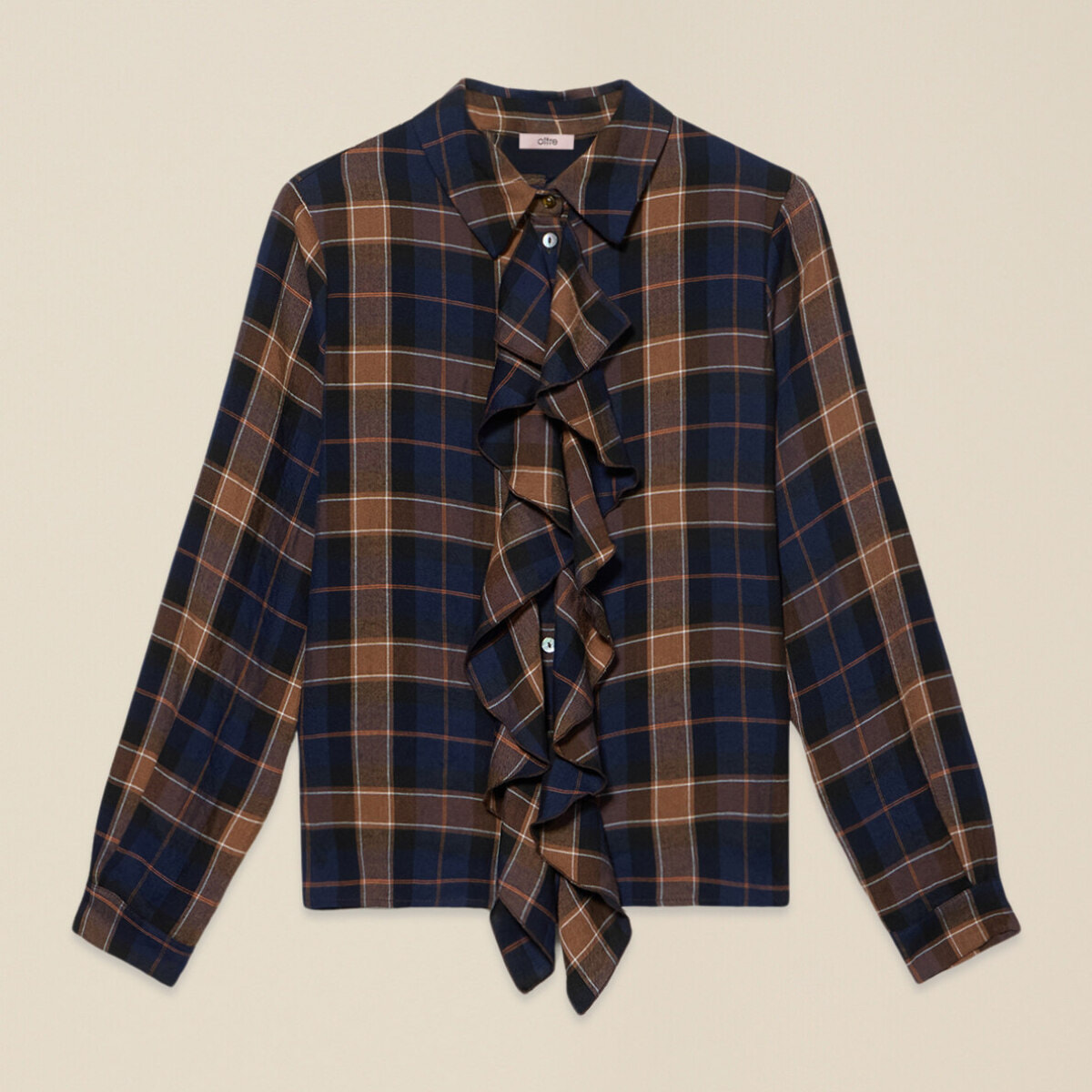 Oltre - Camisa de franela con volantes - Azul