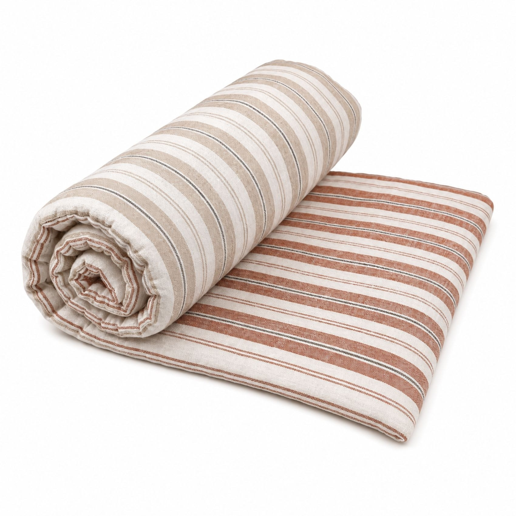 Édredon 100% coton rayures tapissier deux faces LOURMARIN - Beige