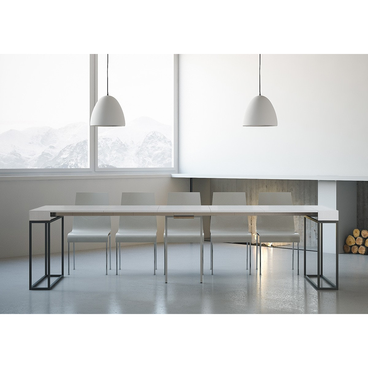 Console extensible 90x40/300 cm Epoca Frêne Blanc cadre Anthracite