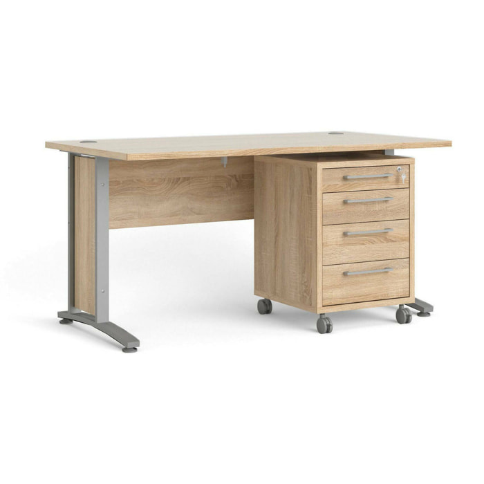 Scrivania Azzaro, Scrittoio multiuso, Tavolo per ufficio porta PC, Piano di lavoro, 150x80 h75 cm, Grigio e Quercia