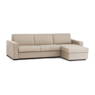 Divano Letto Alicya, Divano ad angolo, 100% Made in Italy, Sofà con apertura girevole, con Penisola contenitore reversibile, con Braccioli standard, Cm 280x95h90, Beige