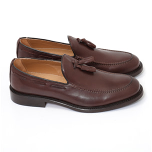 Mocassini in pelle crust con fondo in cuoio antiscivolo testa di moro