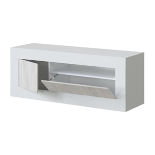 Mobile porta TV Killeen, Credenza per televisione da soggiorno, Supporto TV a 2 ante, cm 139x42h53, Rovere e Bianco