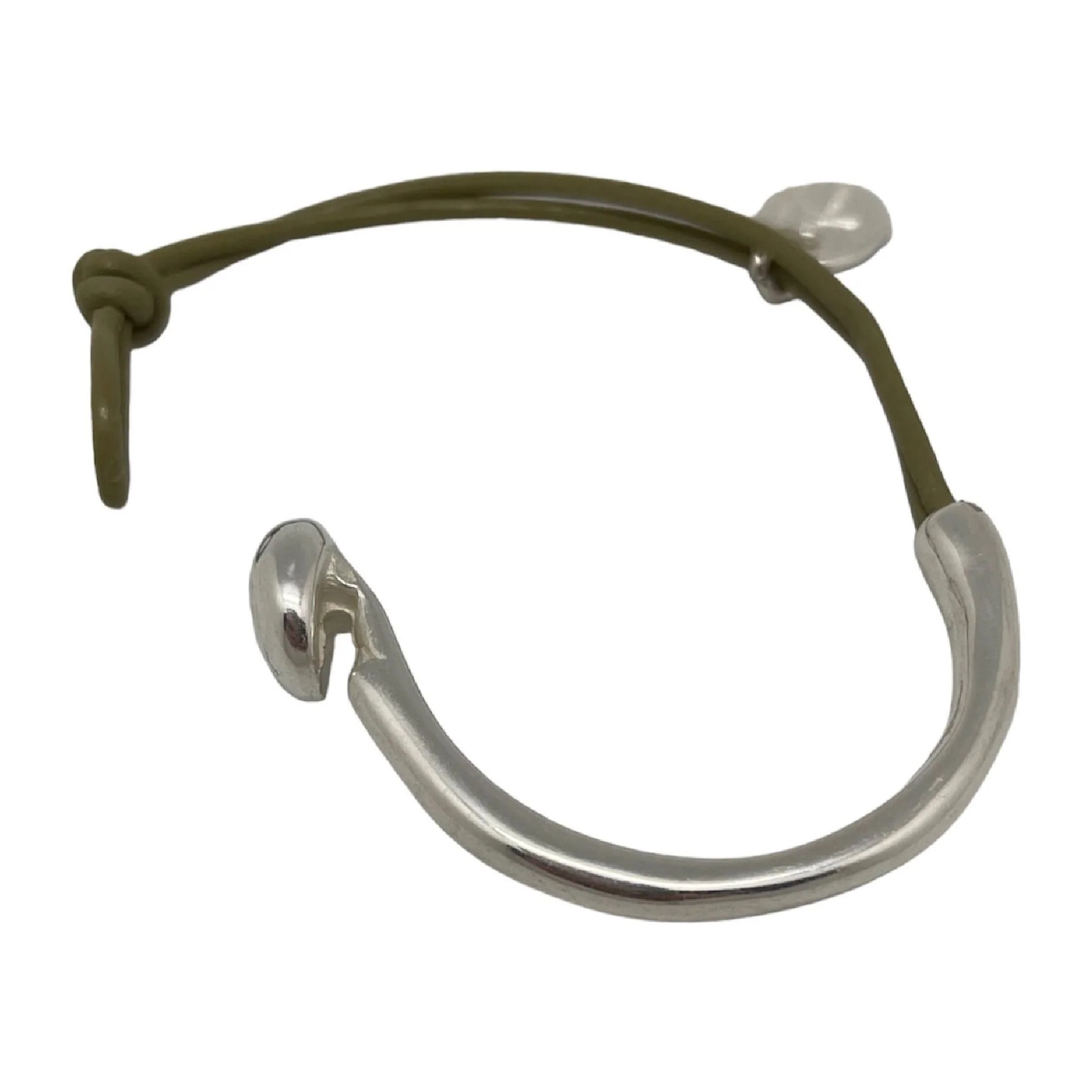 Pulsera cuero basic plata-kaki