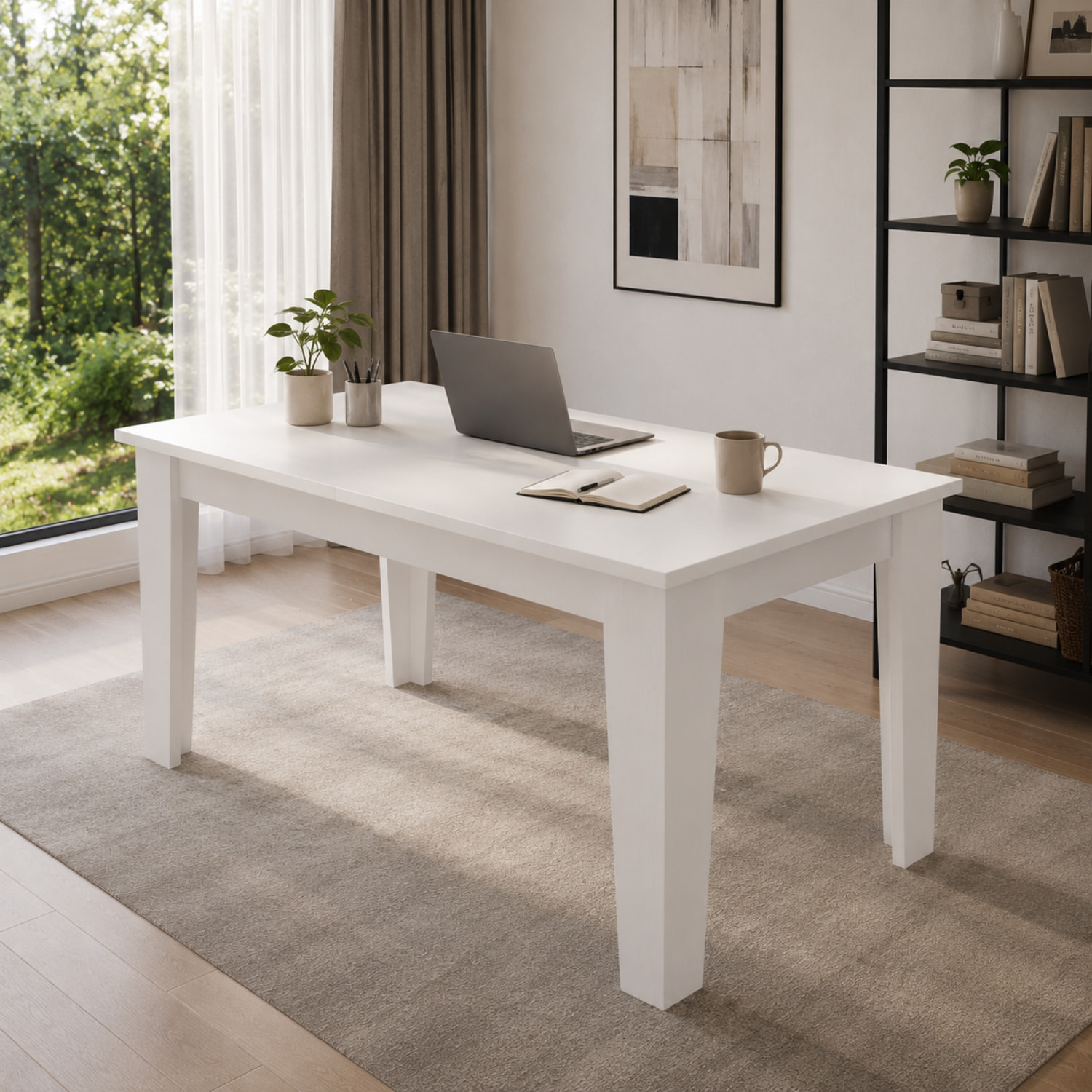 Tavolo da Pranzo Allungabile Da 140 A 200 Cm Gambe a Spillo Design Moderno 8 Posti Estensibile Guide In Metallo Cucina Salotto Soggiorno Bianco