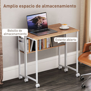 Escritorio Plegable con Ruedas y Estante Mesa Escritorio Compacta con Bolsillo de Almacenaje Mesa de Ordenador Portátil para Casa Oficina Espacios Pequeños 80x50x75 cm Natural