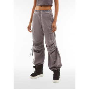 Pantaloni cargo da donna in tessuto popeline effetto used