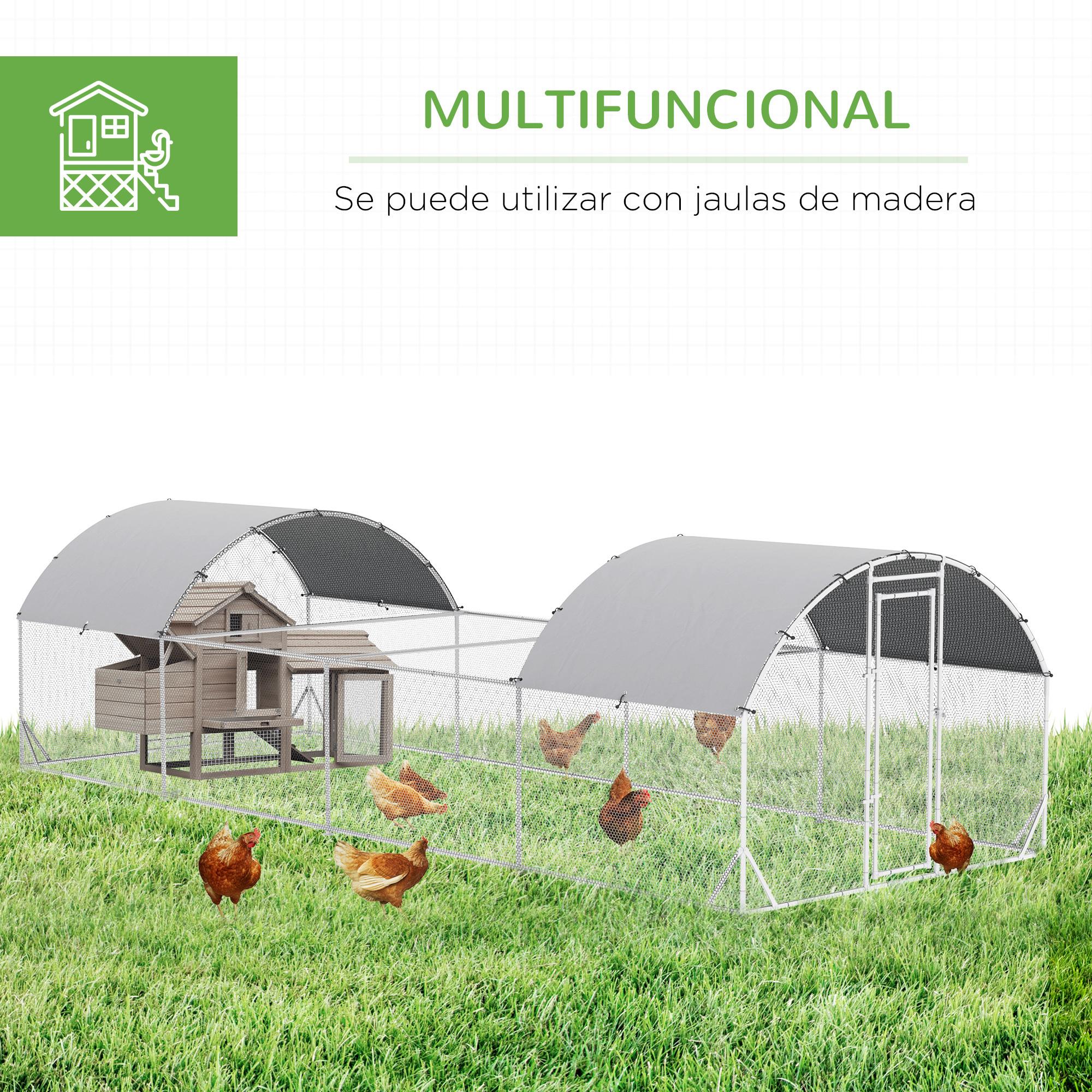 Gallinero Exterior de Acero Galvanizado 7,6x2,8x1,95 m Gallinero Grande con 4 Pisos Techo Cubierta de Tela Corral para 20-24 Gallinas Conejos Aves Plata