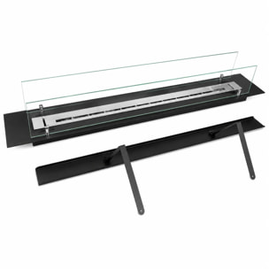 Bruciatore Per Camino A Bioetanolo 119x21x19,4 cm Da Incasso 2lt con Vetri in Cristallo e Acciaio Inox