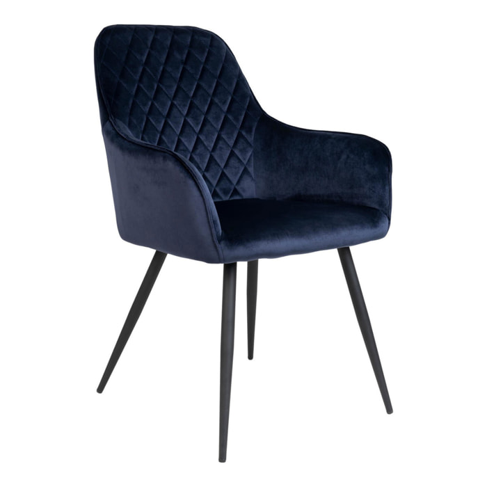 Set 2 sedie da pranzo Harbo con braccioli in velluto blu e gambe nere
