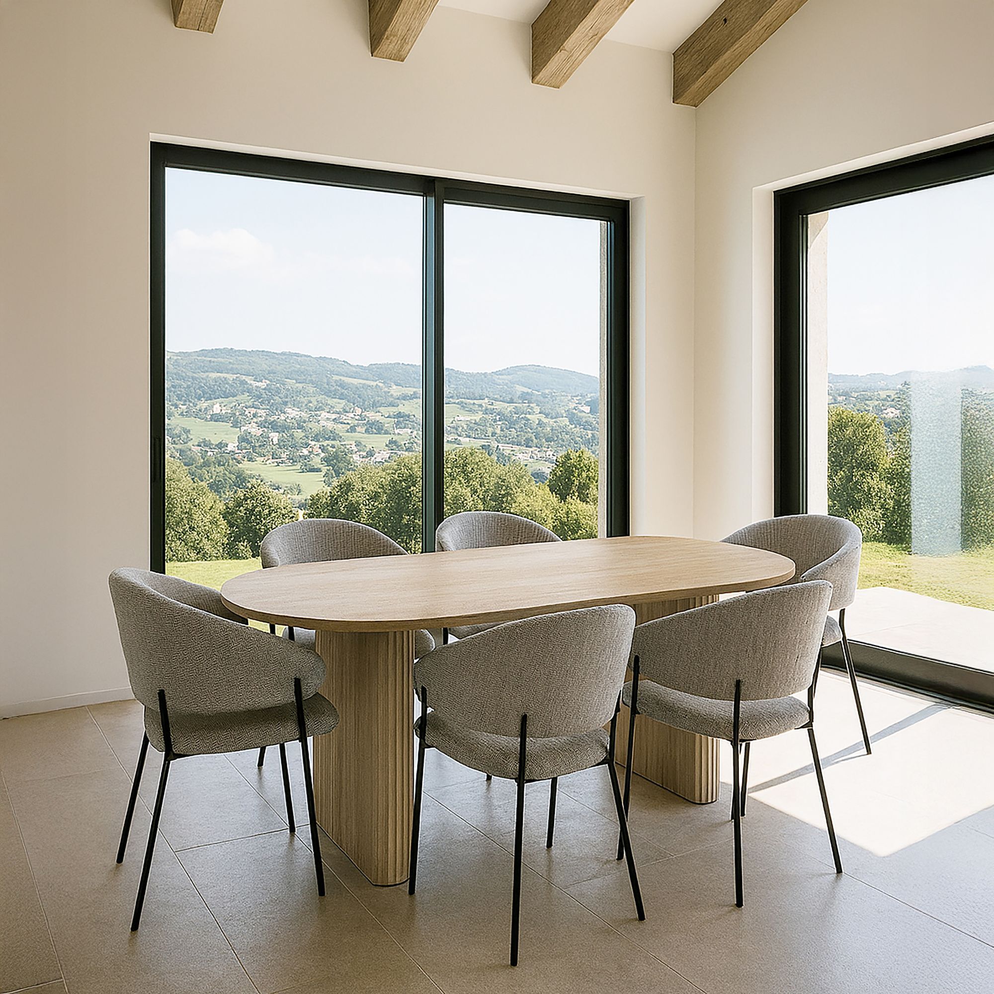 Ensemble table ovale et 6 fauteuils en tissu  QUITO