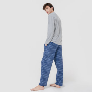 Pigiama lungo, misto cotone grigio