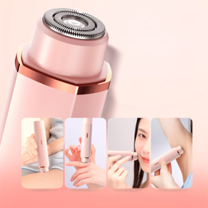 Afeitadora femenina especial para zonas delicadas, doble cabezal de recorte y de rasuración. Batería recargable.