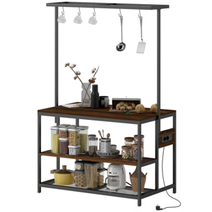Estantería de Cocina con Toma de Corriente Estante de Cocina Industrial con Estantes Ganchos Mueble Auxiliar para Comedor Salón 116x70x182 cm Marrón Rústico