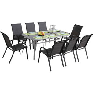 Table et chaises de jardin en textilène "cordoba + Porto" 8 personnes gris foncé