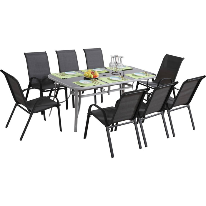 Table et chaises de jardin en textilène "cordoba + Porto" 8 personnes gris foncé