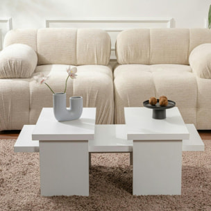 Table basse gigogne design – effet bois blanc (3 pièces) MARFA