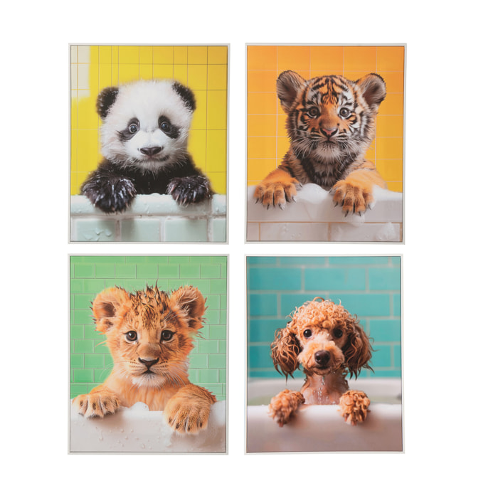 J-Line Cadre Animaux - toile - multicolore - 4 pièces