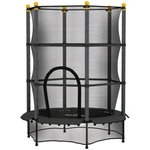 Trampoline de jardin enfants Ø 1,40 x 1,90H m filet de sécurité porte zipée couvre-ressorts + 6 poteaux rembourrés inclus noir