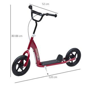 Patinete para Niños con Ruedas Grandes Freno Manillar Ajustable en Altura Rojo