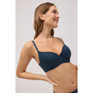 Reggiseno con ferretto imbottito a coste con pizzo blu navy, coppe B e C