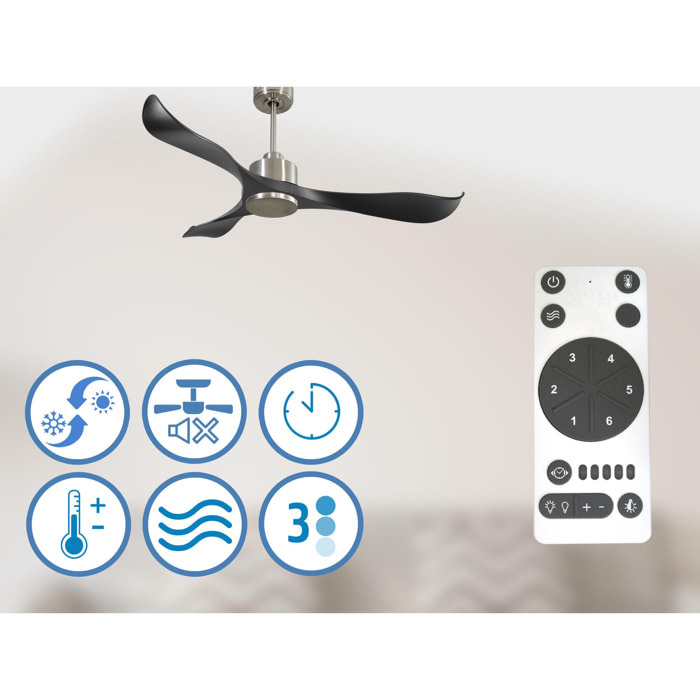Ventilateur de plafond Réversible  Thermostat Wifi Moteur à courant continu Toits en pente Télécommande Adaptateur 2/3 Lames Hypersilence Mémoire