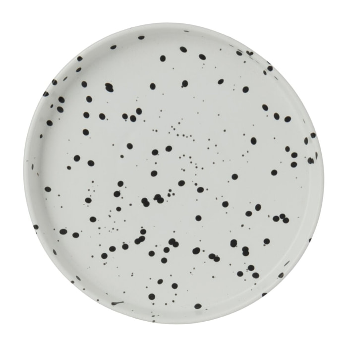 J-Line assiette pois - grès - blanc/noir - small - set de 6