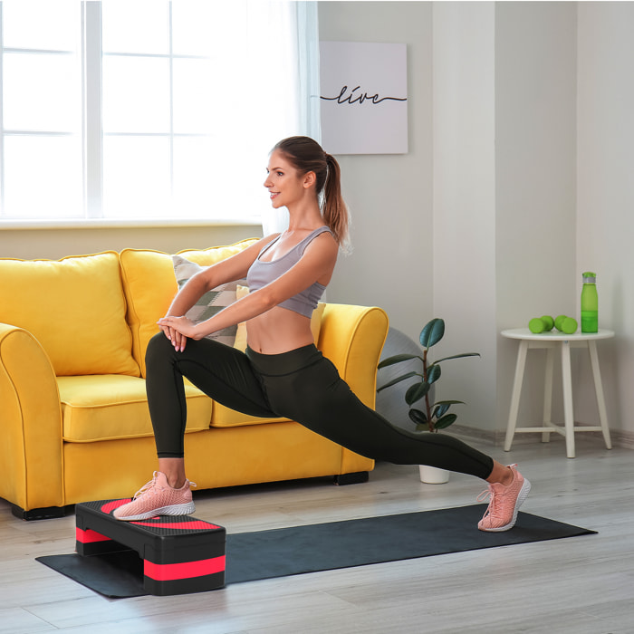 Stepper Fitness Aérobic hauteur réglable surface antidérapante 80 x 31 x 20 cm noir rouge
