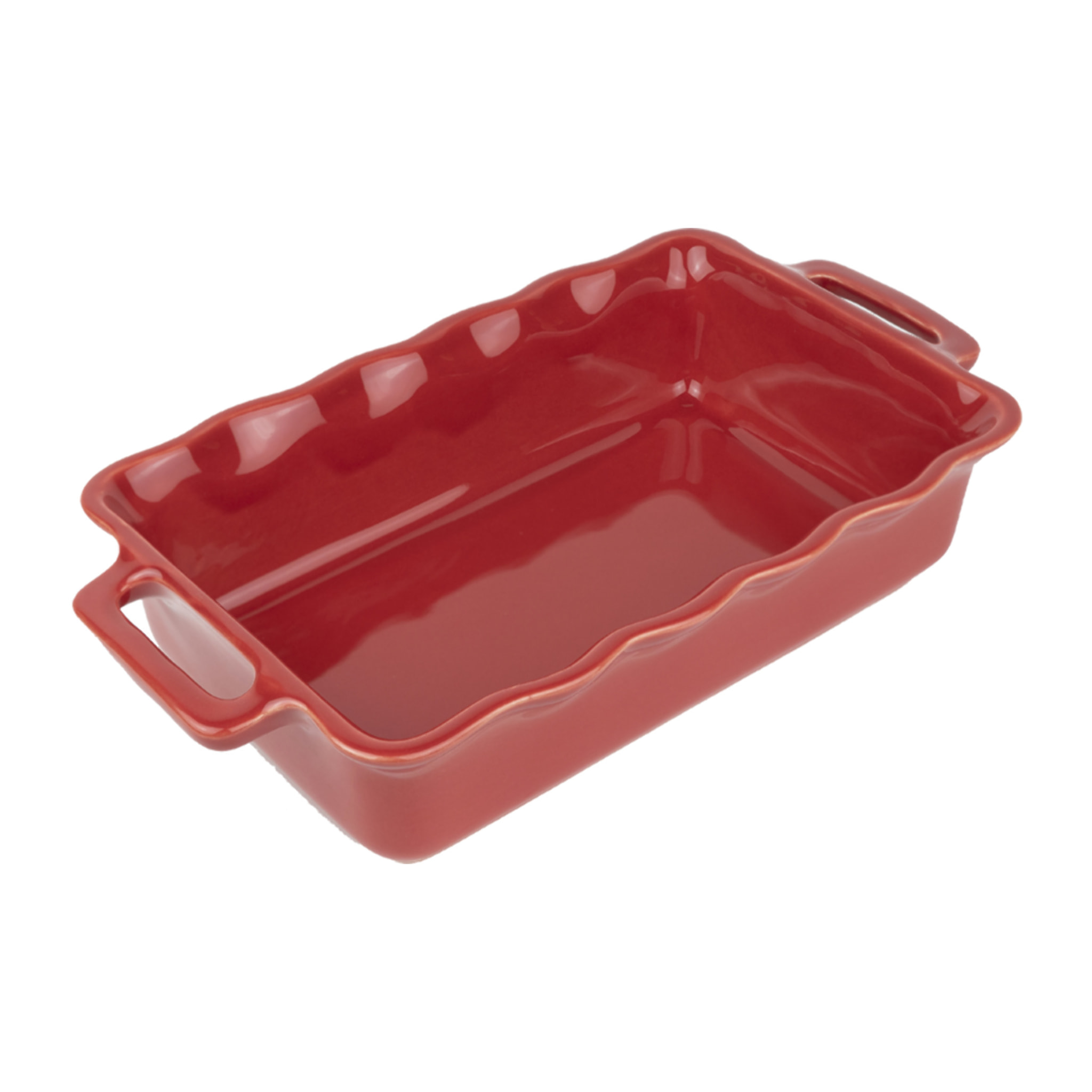 Plat céramique four rectangulaire festonné rouge cerise 31 cm Délices