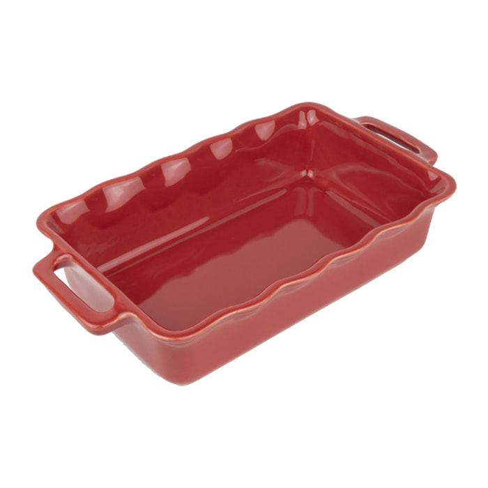 Plat céramique four rectangulaire festonné rouge cerise 31 cm Délices