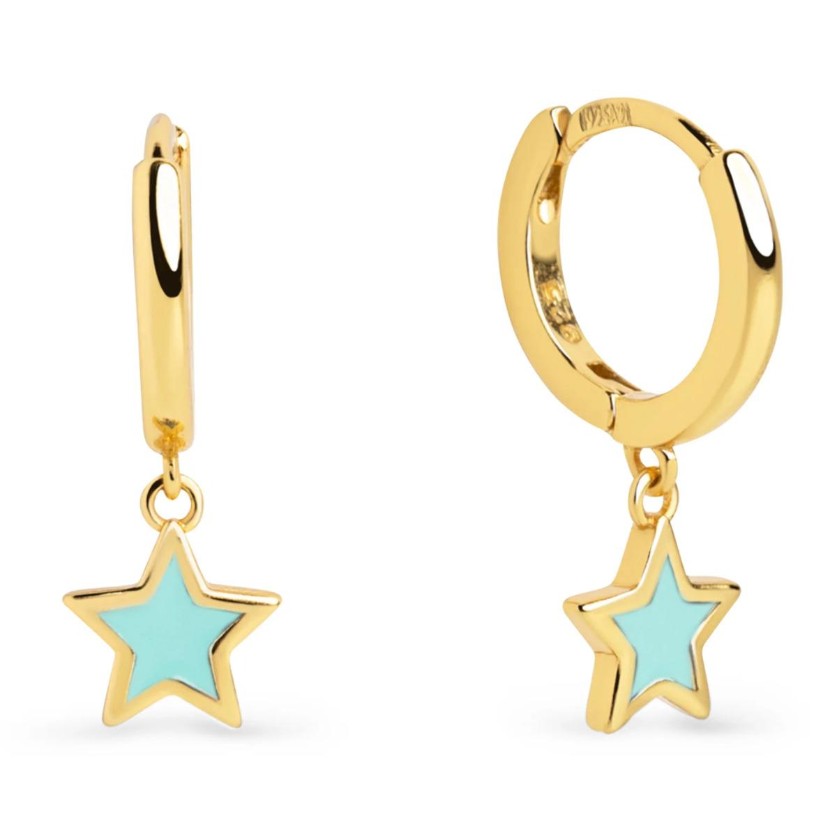 Pendientes Aro Star Sky Enamel Plata Baño Oro