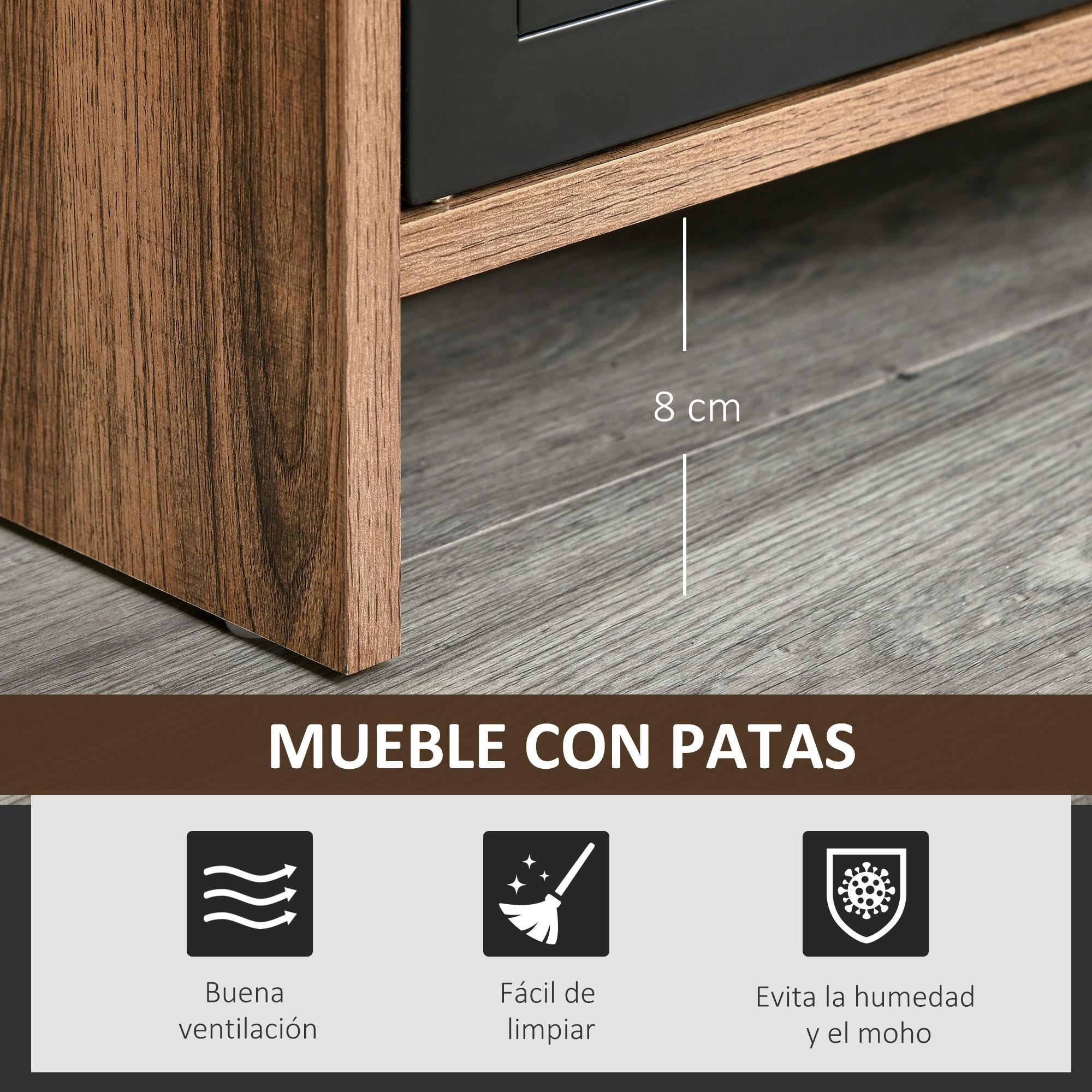 Mueble de TV para Televisores de 42'' con 2 Compartimentos Cerrados con Puertas de Metal y 2 Estantes Abiertos Mueble de salón moderno Mesa para televisor 109x35x38 cm Madera Natural y Gris