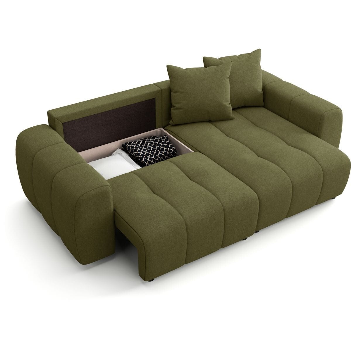 Canapé d'angle convertible réversible 4 places avec coffre de rangement en tissu chenille - RIVOLI