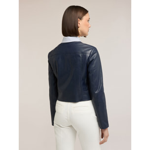 Motivi - Chiodo con zip asimmetrica e fodera a righe - Blu