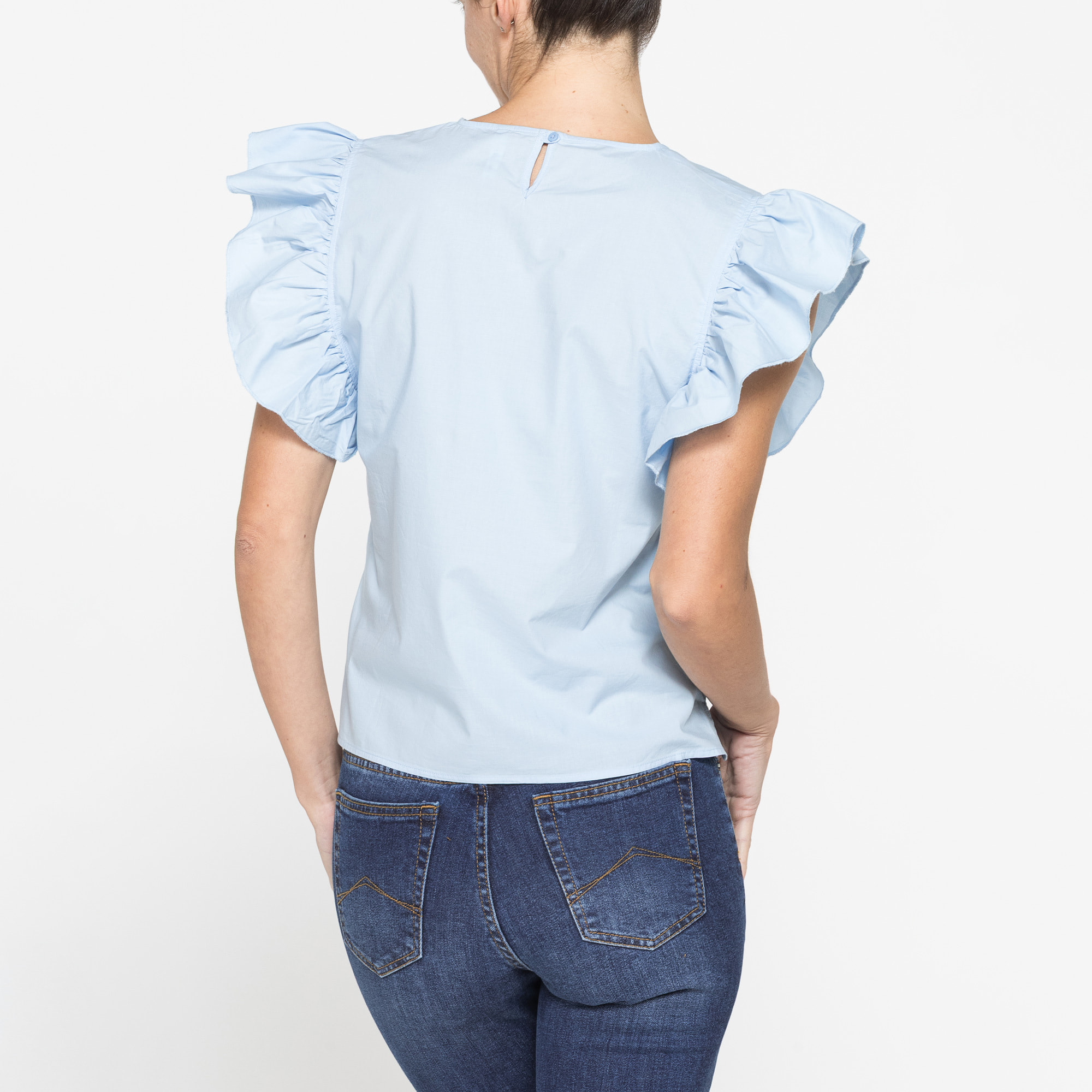 BLUSA CON MANICHE ARRICCIATE IN COTONE