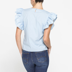 BLUSA CON MANICHE ARRICCIATE IN COTONE