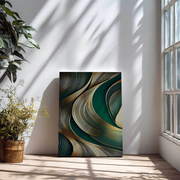 Tableau lignes dorées émeraude Toile imprimée