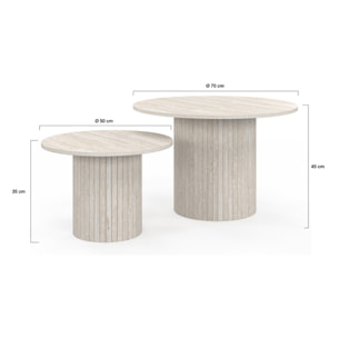 Tables basses rondes gigognes Alvar effet travertin et pieds lattes - lot de 2