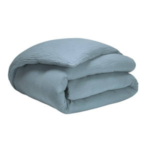 Housse de couette unie en gaze de coton, TENDRESSE, Bleu Alpin