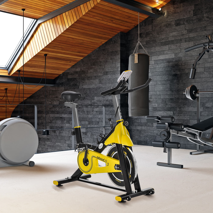 Bicicleta Estática con Resistencia Regulable Bici Estática Bicicleta de Fitness con Pantalla LCD Ruedas Manillar y Asiento Ajustable para Casa Gimnasio Amarillo y Negro