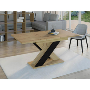 Tosca - table à manger extensible - aspect chêne clair et noir - 4 à 6 personnes - Bois / Noir
