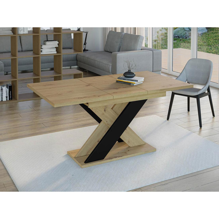 Tosca - table à manger extensible - aspect chêne clair et noir - 4 à 6 personnes - Bois / Noir