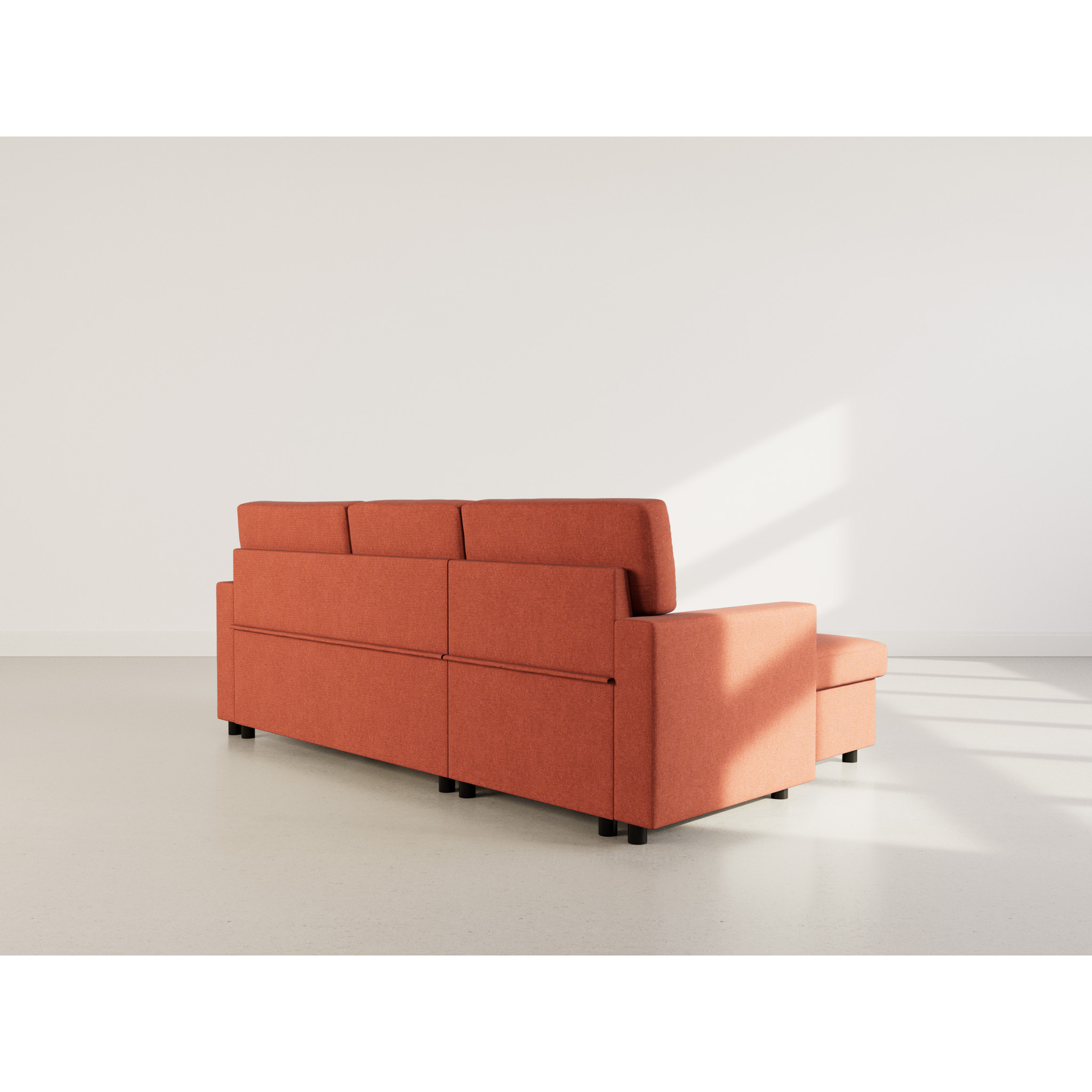 Meiya - canapé d'angle réversible 4 places convertible avec coffre en tissu - Terracotta