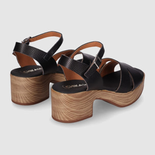 Sandalias de Piel - Negro - Tacón: 4 cm