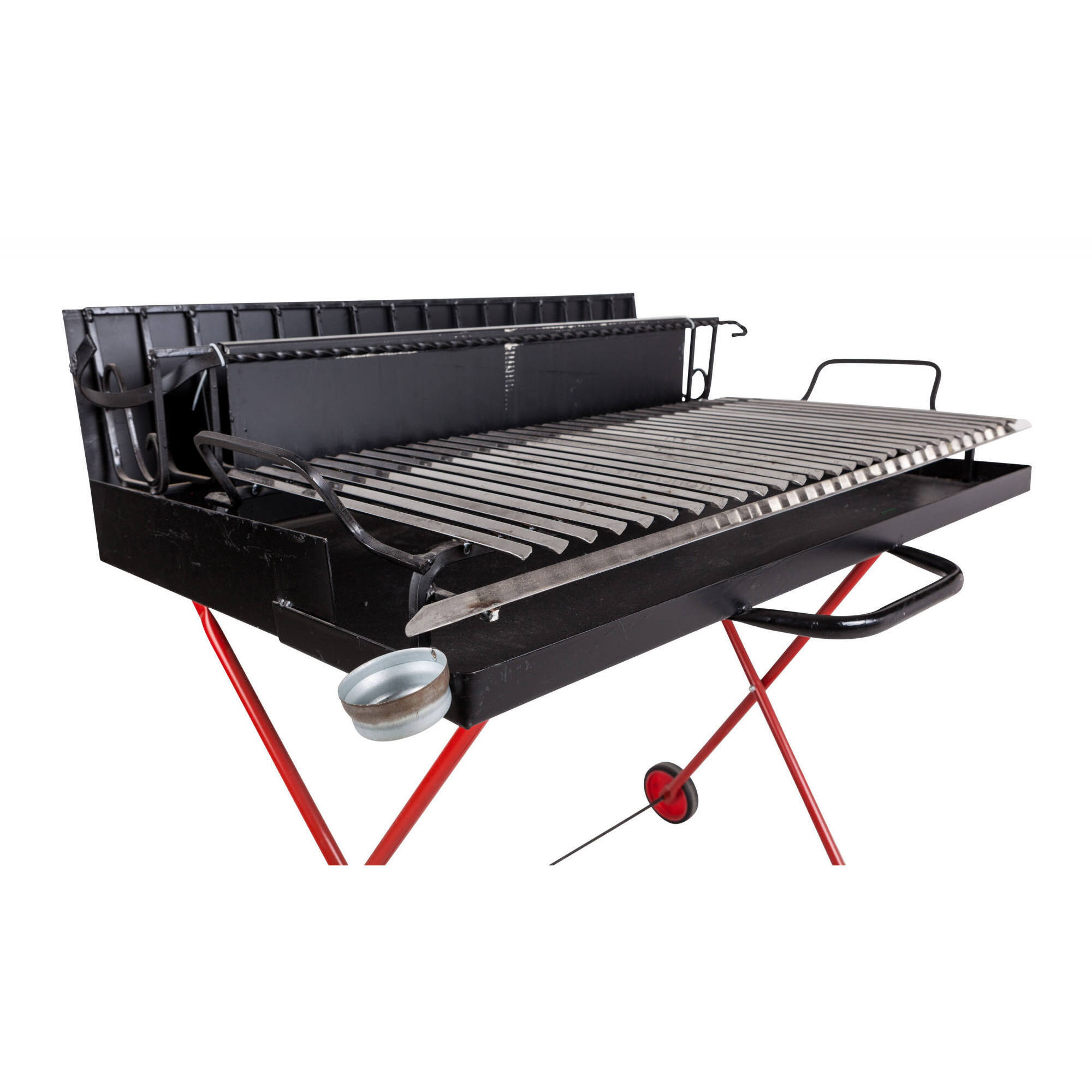 Barbecue a legna su ruote, Made in Italy, colore Nero e rosso, cm 110 x 80 x h104