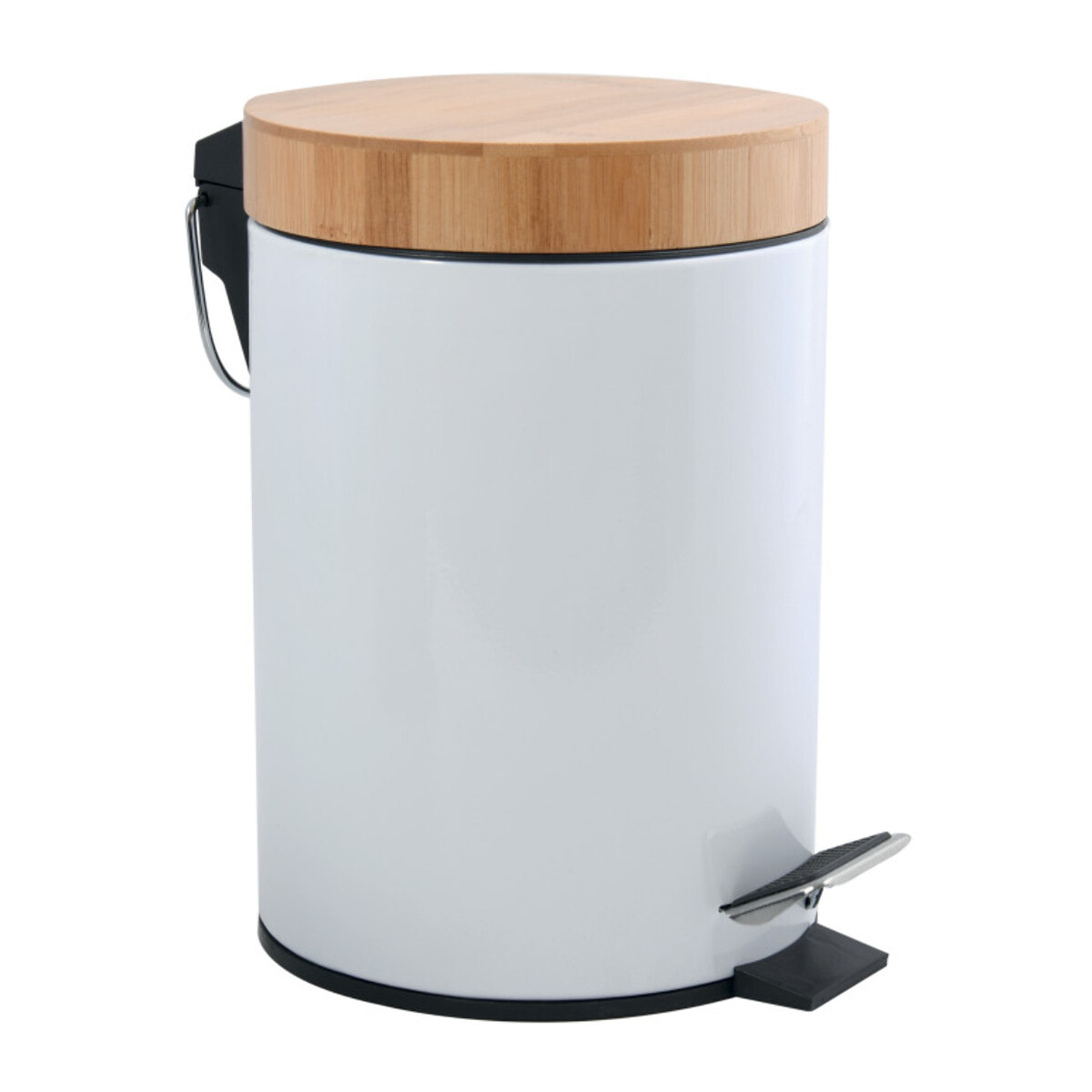 MSV Poubelle à  pédale Acier & Bambou AZA 3L Blanc