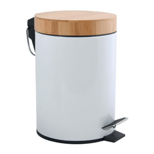 MSV Poubelle à  pédale Acier & Bambou AZA 3L Blanc